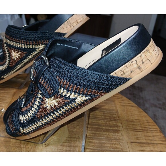 ​DOLCE VITA New Crochet Platform Slide Sandals Women's Size 8.5 Cork Weave Black - Picture 7 of 10